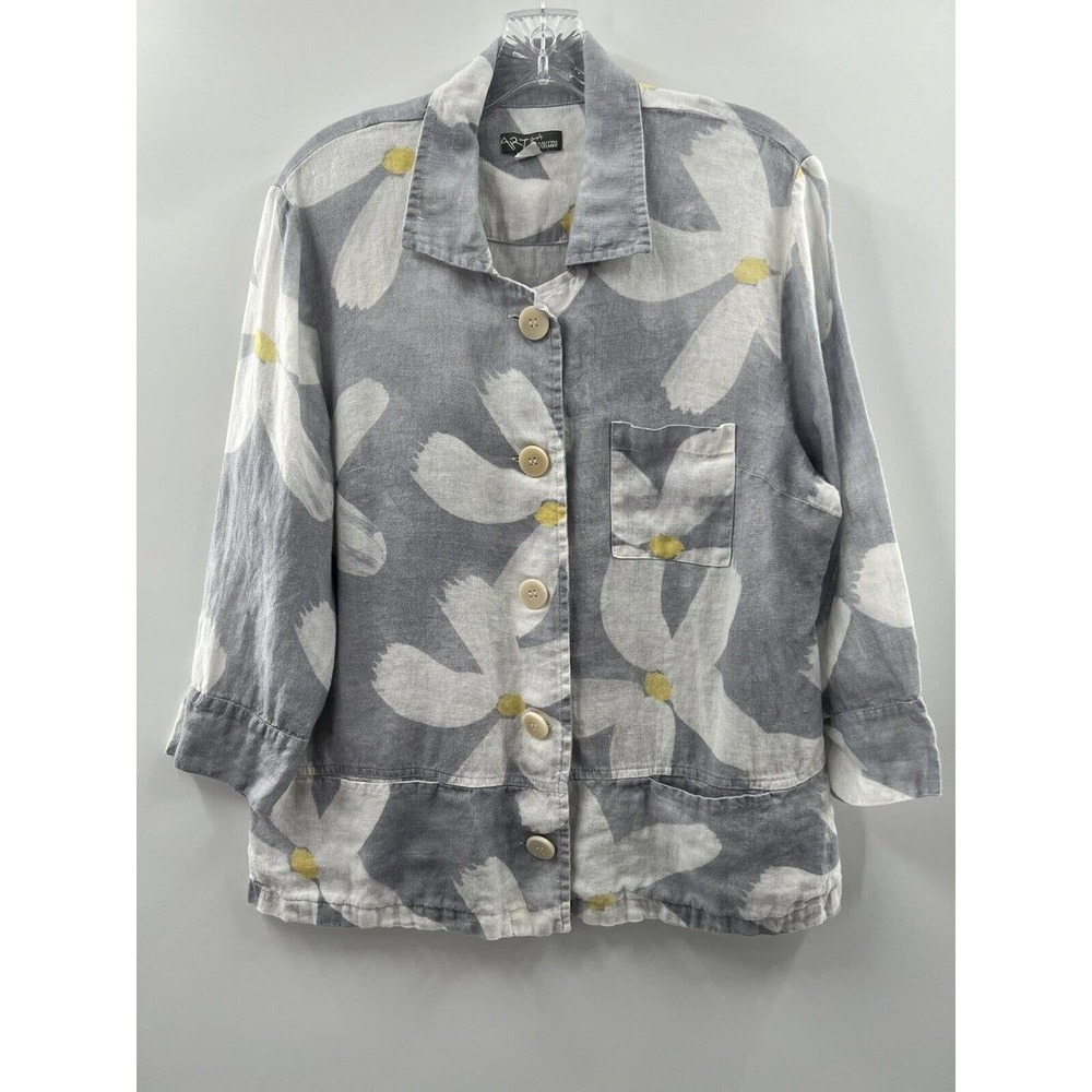 Simply Art By Dolcezza Women’s Linen Button Up Daisy Abstract Floral Size PL